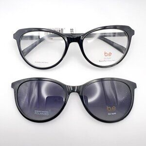 B.e Bio Eyes Eden BLK Full Eyeglass Sunglass Clip-On Frame Round Black 54-18-140